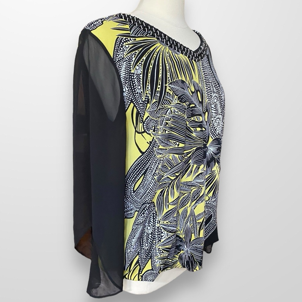Alfani Women's Size XL Blouse‎ Top Sheer Sleeves Beaded V-Neck Stretch